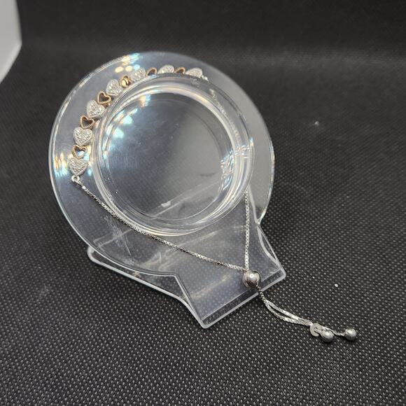 KARIZIA Italy Sterling Silver 18K Gold Diamond Heart Bolo Bracelet Adjustable - Picture 1 of 5